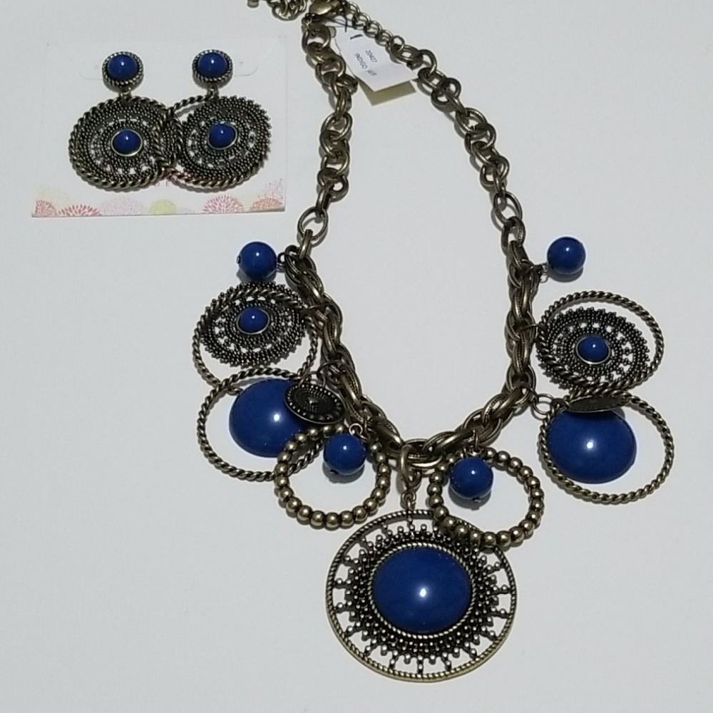 Indigo necklace and earrings
